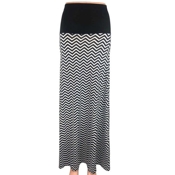 MSK Black White Chevron Pattern Full Length Flowy Stretch Maxi Pull On Skirt S