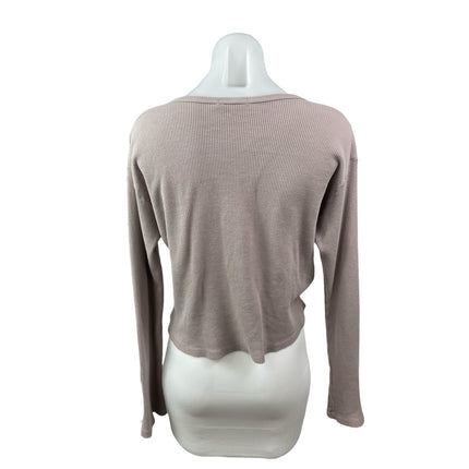 Brandy Melville Beige Taupe Waffle Knit Long Sleeve Henley Thermal Crop Top S/M