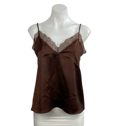 Zara Women's Brown Satin Lace Trim Sleeveless V Neck Lingerie Cami Tank Top Sz S