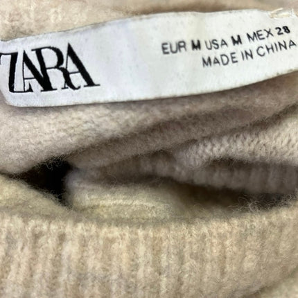 Zara Women Wool Beige Knitted Turtleneck Long Sleeve Pullover Sweater Top Size M