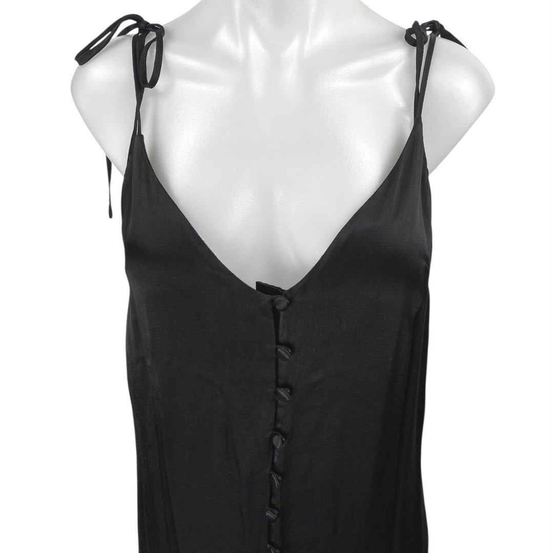 Topshop Black Sleeveless Tie Strap Button Up Cami Tank Mini Slip Dress   Brie