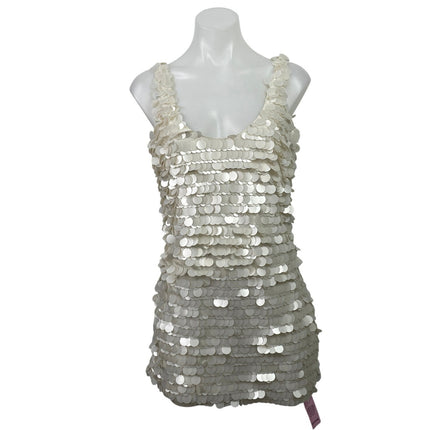 NEW PrettyLittleThing Cream Sequin Scoop Neck Open Back Mini Bodycon Dress 6