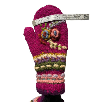 Trimdin Women's Pink Floral Wool Finger Warmer Knitted Winter Gloves One Size