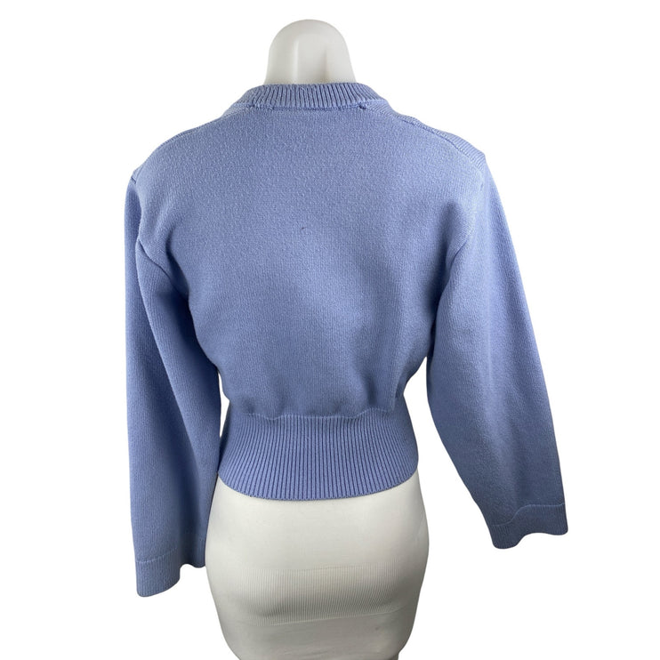 Zara Women's Blue Long Sleeve Crew Neck Crop Sweatshirt Sweater Top Size L