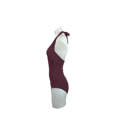 Spanx Red Maroon Halter Open Back Shaping One Piece Swimsuit Swimwear Size S