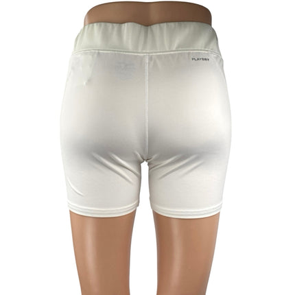 Reebok Women's White Pull On Mid Rise Yoga Workout Athletic Biker Shorts Size L