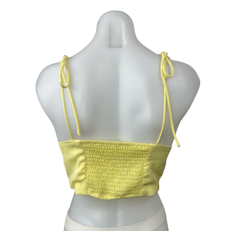Superdown Yellow Sleeveless Tie Strap V Neck Smocked Tank Cami Crop Top Size S