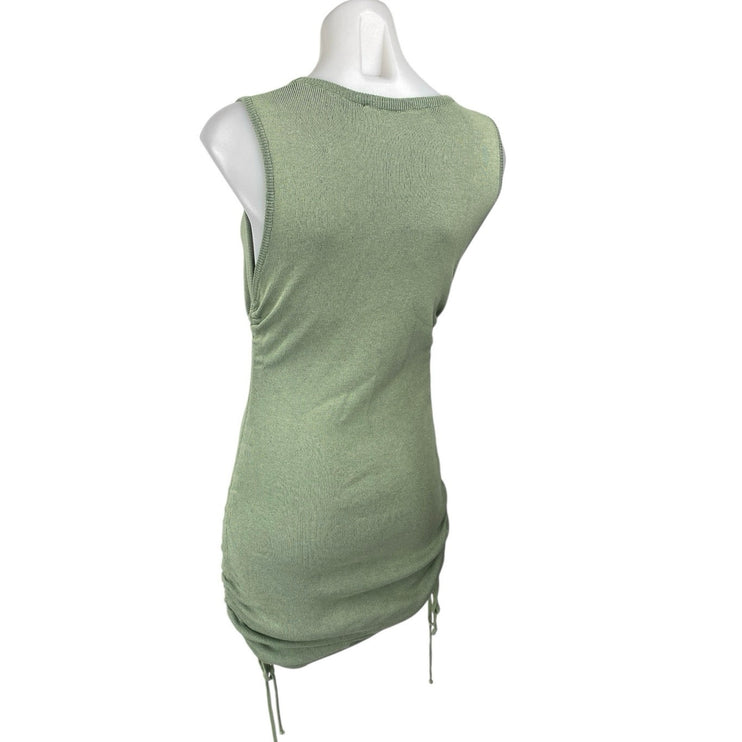 Lioness Green Sleeveless Ribbed Knit Side Ruched Tank Mini Bodycon Dress Size M