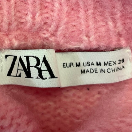 Zara Women's Pink Wool Alpaca Chunky Knit Button V-neck Cardigan Sweater Top M