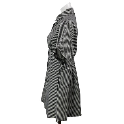 EXQUISE Tobie Black White Short Sleeves Striped Button Down Mini Shirt Dress XS