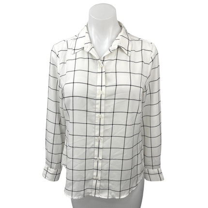 Banana Republic White Plaid Checkered Button Down Long Sleeve Shirt Blouse Top S