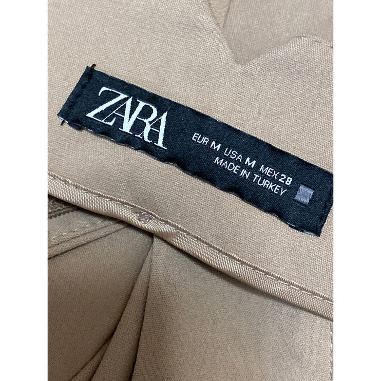 Zara Women's Tan Khaki Beige High Rise Tapered Leg Trousers Dress Pants Size M