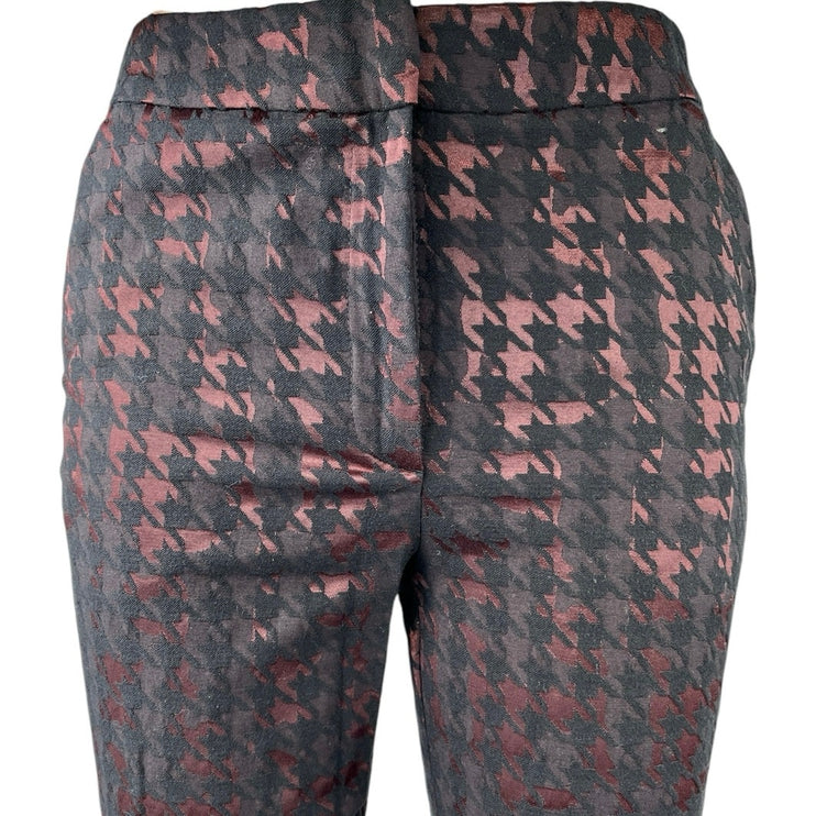 Reiss Laura Black Red Metallic Houndstooth Checkered Skinny Trousers Pants Sz 0