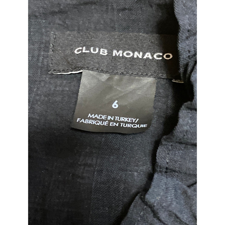 Club Monaco Black Ruffle Sleeve Mock Neck Pintucked Fit & Flare Mini Dress Sz 6