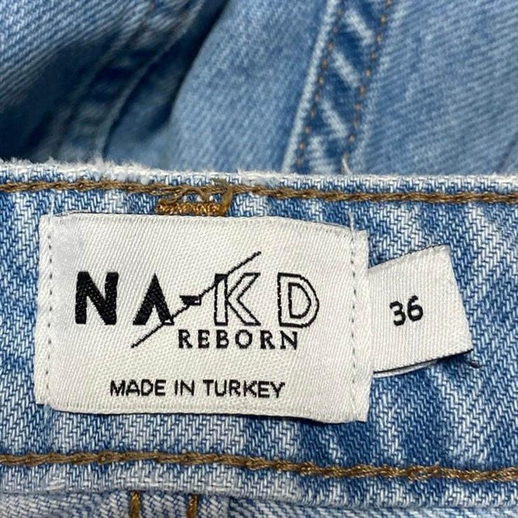 NA-KD Reborn Womens Blue Light Wash Split High Rise Wide Leg Denim Jeans Size 36