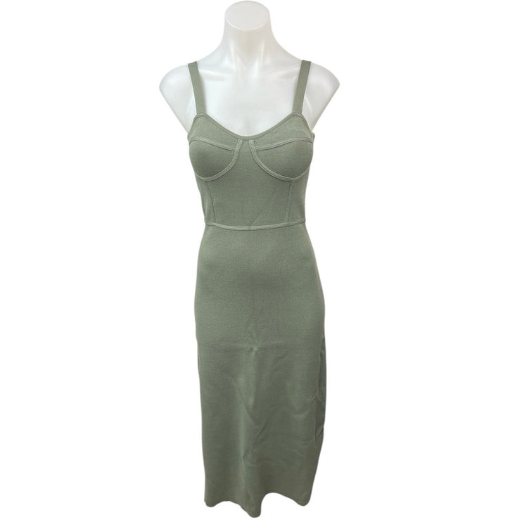 Zara Green Ribbed Knit Sleeveless Underwired Corset Bustier Midi Sheath Dress S