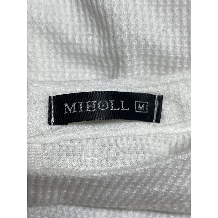 Miholl Women's White Lace Crew Neck Long Sleeve Waffle Knit Sweater Top Size M