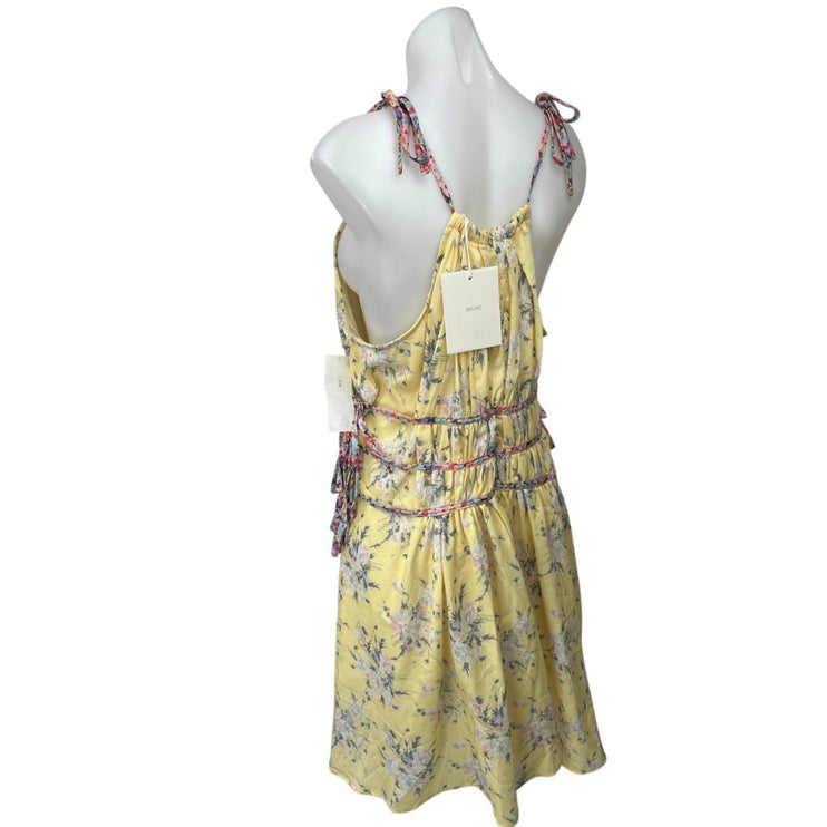 NEW 70°F/21°C Yellow Floral Sleeveless Tie Waist Halter Mini Blouson Dress Sz L