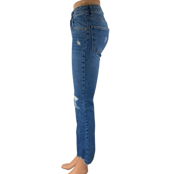 Zara Kids Blue Mid Rise Distressed Raw Hem Flared Bootcut Denim Jeans Pants13-14