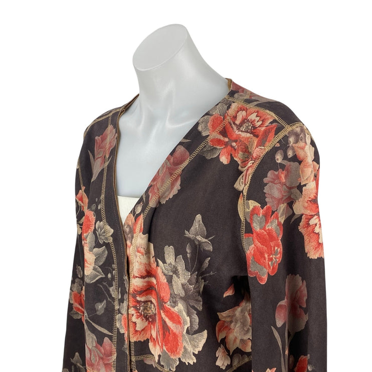 Anthropologie Solitaire Multicolor Floral Faux Suede Long Sleeve Cardigan Top L