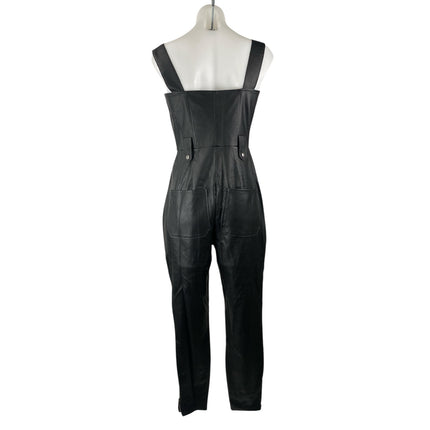 WeWoreWhat Women's Black Faux Vegan Leather Overall Dungaree Jumpsuit Romper M