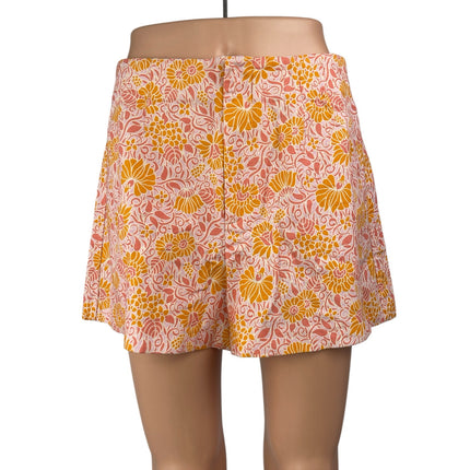ZARA Orange Multicolor Floral Linen High Rise Mini Flare A-Line Skort Skirt Sz L