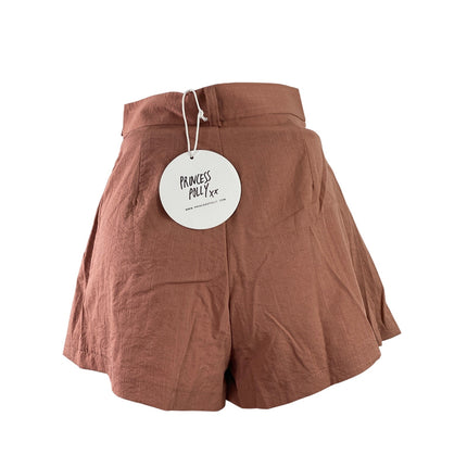 NEW Princess Polly Ryland Tan High Rise Pleated A Line Mini Skirt Skort Short 0