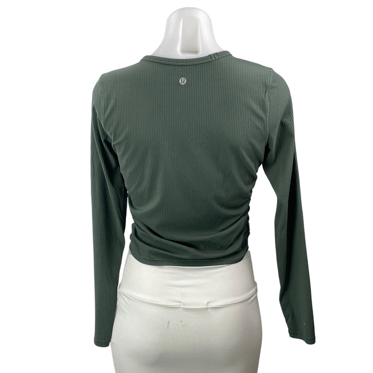 Lululemon Women's Green Ribbed Knit Long Sleeve Crew Athletic Crop Top Size M