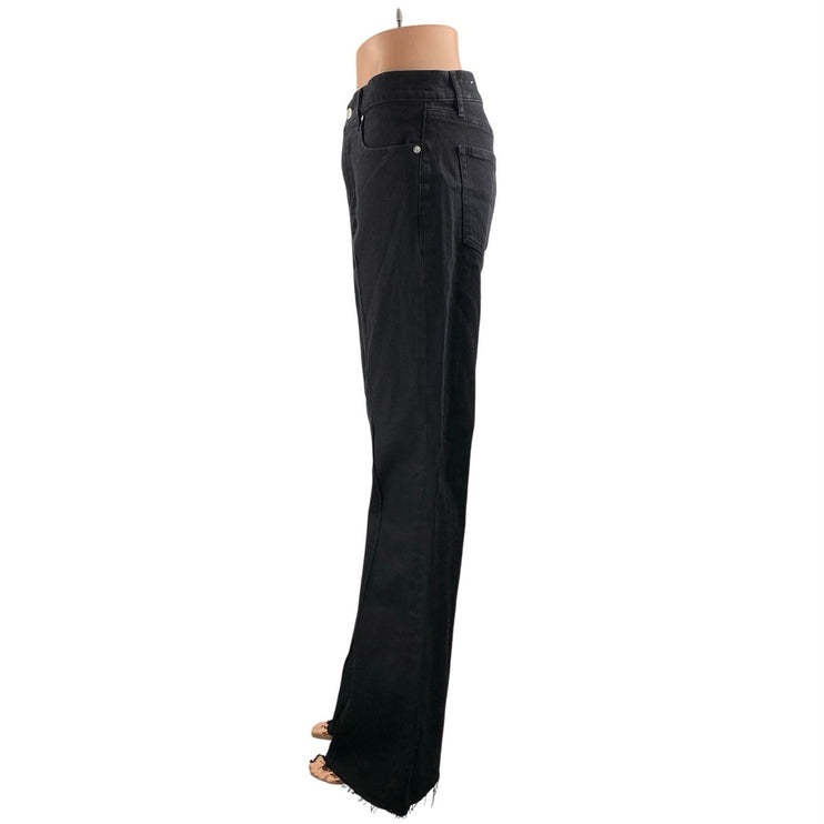 LOFT Women's Black High Waisted Frayed Raw Hem Baggy Wide Leg Denim Jeans Sz 29