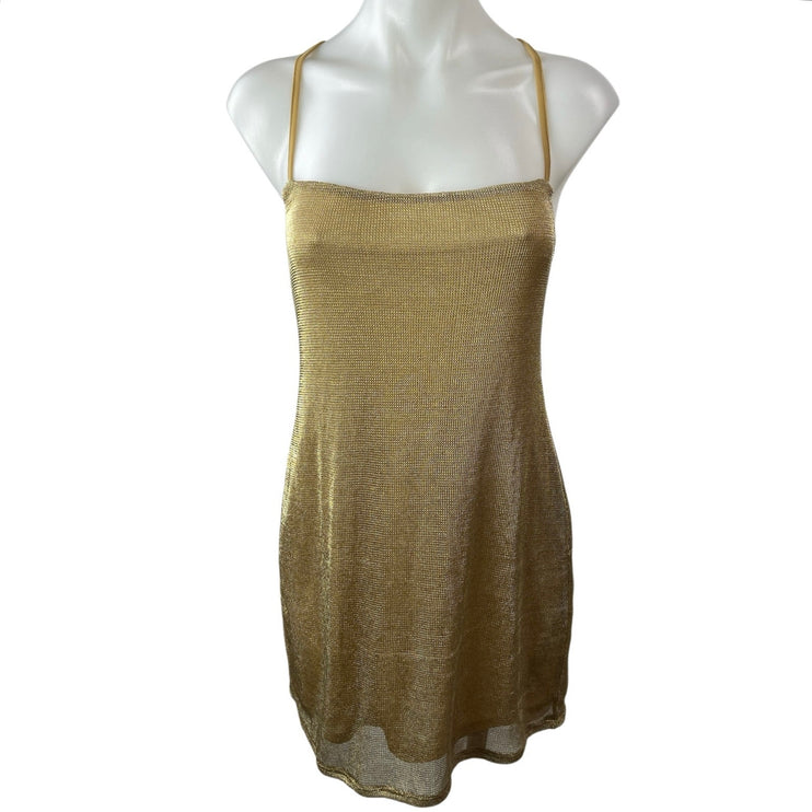 ASOS Gold Sheer Chainmail Square Neck Strappy Cami Camisole Mini Tank Dress Sz 4