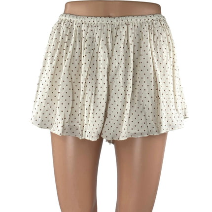 Free People White Brown Polka Dots High Rise Pleated A Line Mini Shorts Size S