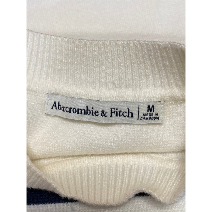 Abercrombie & Fitch White Blue Striped Short Sleeve Mock Neck Sweater Top Sz M