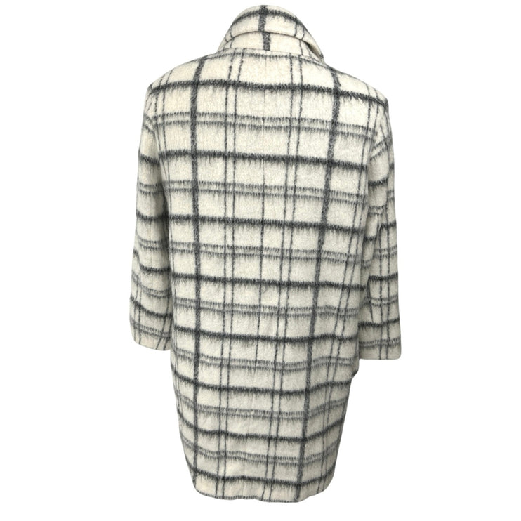 DKNY Women's Cream Black Plaid Button Up Mid Length Trench Coat Jacket Size 6