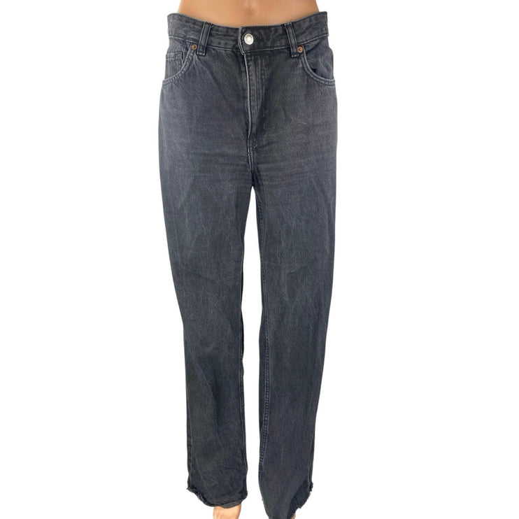 MNG Mango Womens Black High Waisted Straight Wide Leg Denim Jeans Panrs Size 8