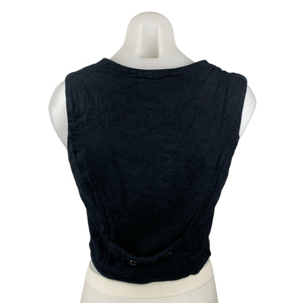 Abercrombie & Fitch Black Linen V Neck Sleeveless Button Up Vest Tank Top Size S