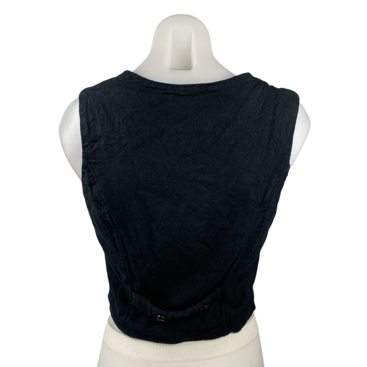 Abercrombie & Fitch Black Linen V Neck Sleeveless Button Up Vest Tank Top Size S