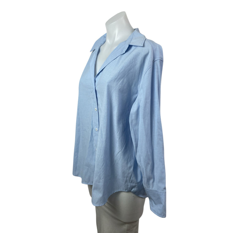 NEW Zara Women's Blue Striped Collared Long Sleeve Button Down Shirt Top Size M