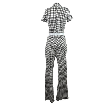 Cider Lady Houndstooth Cropped Blazer Flare Trousers Pants 2 Piece Set Size S