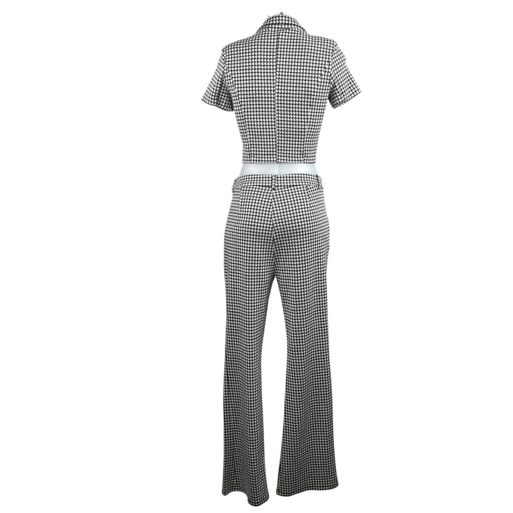 Cider Lady Houndstooth Cropped Blazer Flare Trousers Pants 2 Piece Set Size S