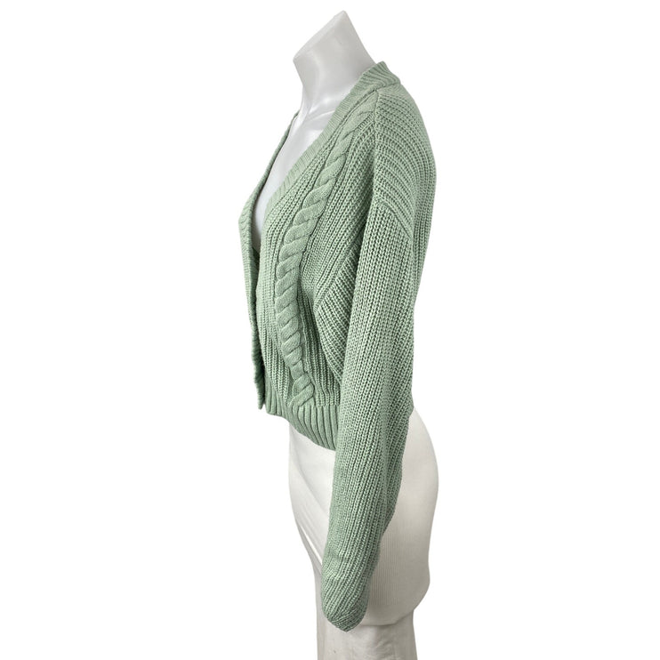 H&M Women's Green Cable Knit Ribbed V Neck Button Up Cardigan Sweater Top Size S