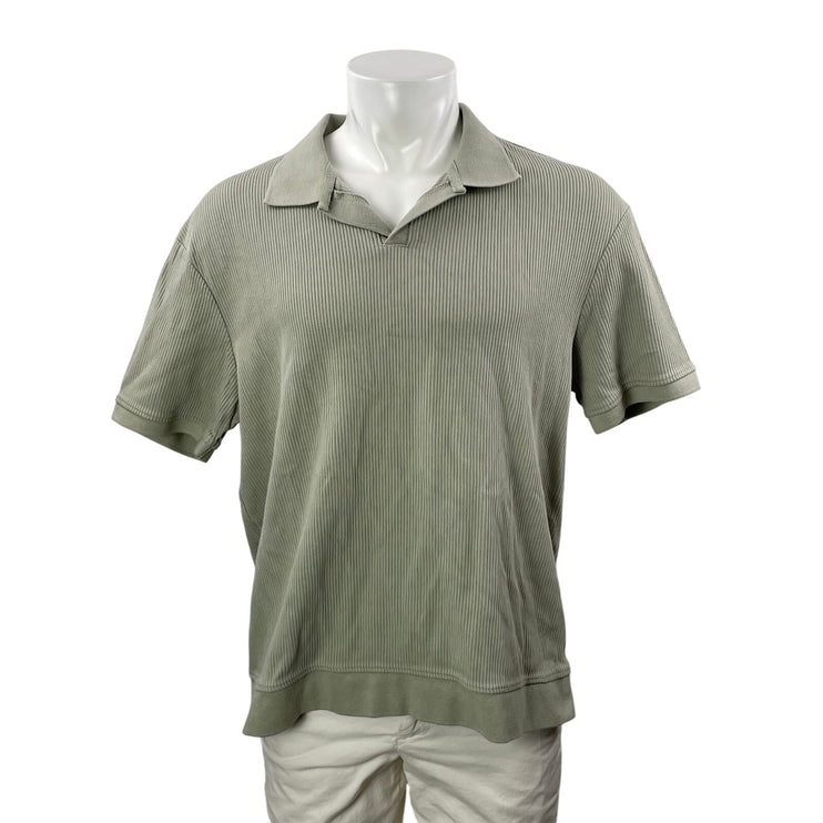 Zara Men's Gray Ribbed Knit Short Sleeve Collared Casual Polo Shirt Top Size XXL