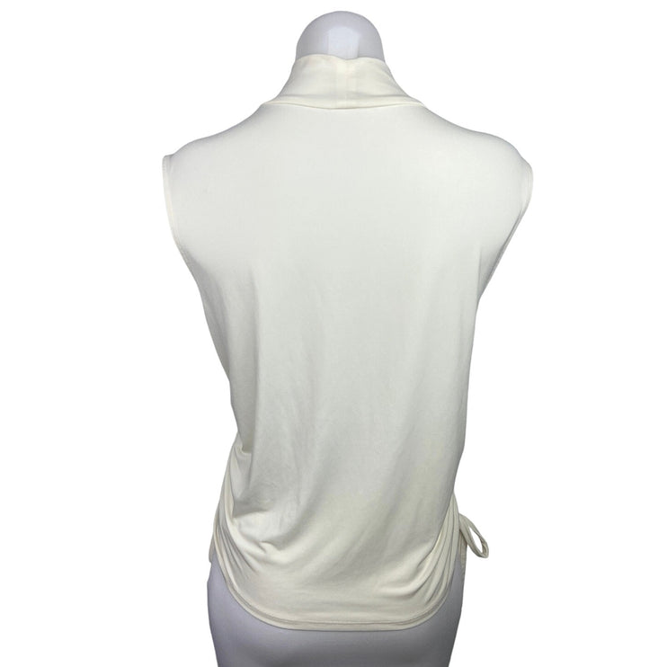 Worthington White Turtleneck Sleeveless Drawstring Pullover Top Blouse Size L