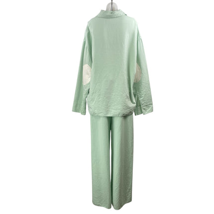 Shang Xia Mint Green Wool Long Sleeves Luxury Shirt & Trousers Pants Set Size L