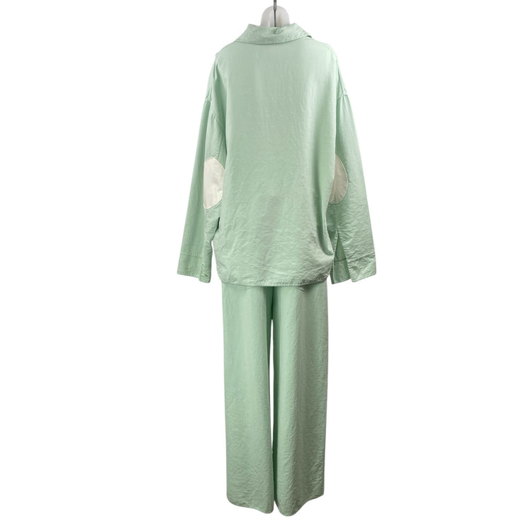 Shang Xia Mint Green Wool Long Sleeves Luxury Shirt & Trousers Pants Set Size L