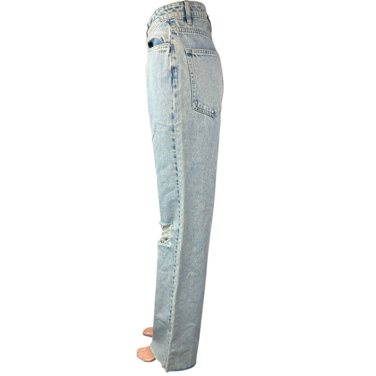 NEW WeWoreWhat Women's Rigid Denim Light Wash Distressed High Rise Dad Jeans  28