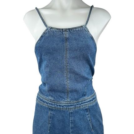 ASOS Women's Blue Sleeveless Lace Up Back Wide Leg Capri Denim Jean Jumpsuit 2