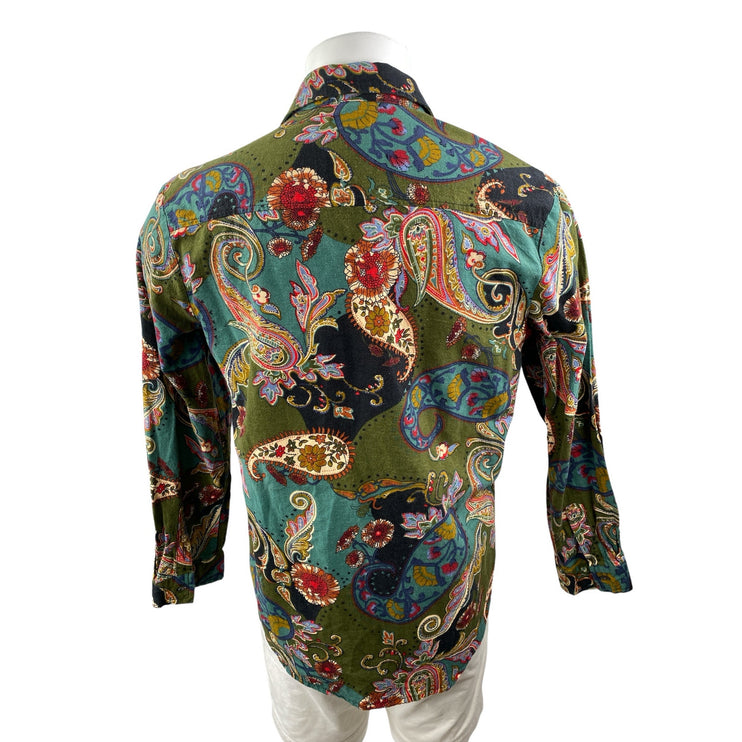 87 Men's Multicolor Paisley Colorblock Long Sleeve Button Down Shirt Top Size XL