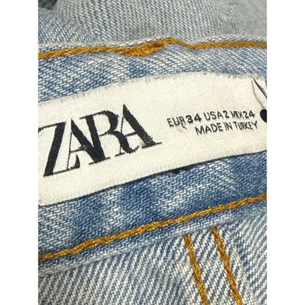 Zara Women's Blue Light Wash Raw Hem High Rise Wide Leg Baggy Denim Jeans Size 2