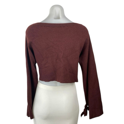 Aritzia Wilfred 100% Merino Wool Brown Knit Long Sleeve Crop Sweater Top Sz XXS