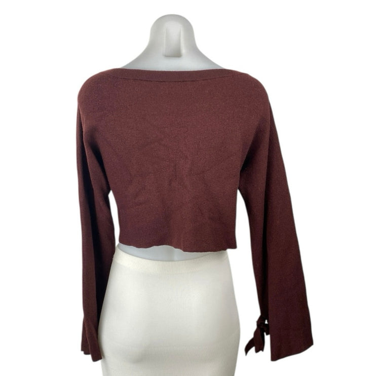 Aritzia Wilfred 100% Merino Wool Brown Knit Long Sleeve Crop Sweater Top Sz XXS